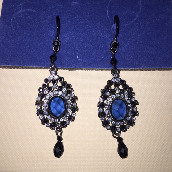 Blue stone earrings with black and light blue