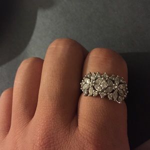 Silver double flower ring