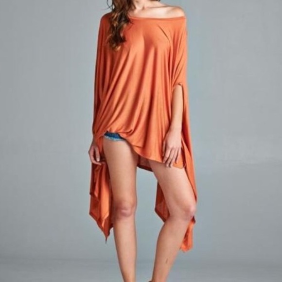 Tops - Rust draped tunic cape