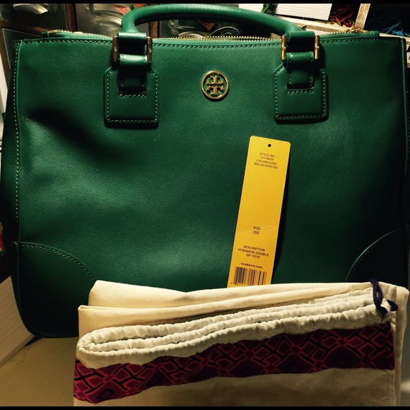 Tory Burch Robinson Double Zip Tote -Malachite