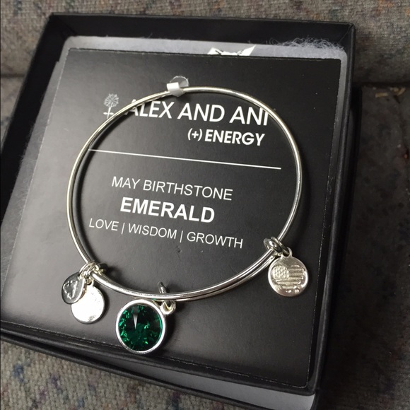 NWT Alex and Ani Emerald Bangle in silver