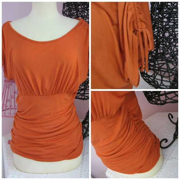 Green Envelope Tops - Green Envelope Deep Orange Ruched Top XL