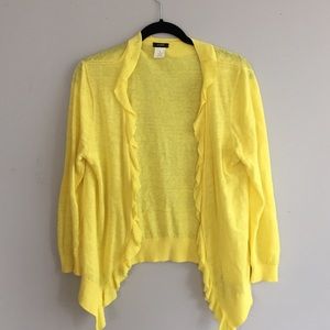 J.Crew 100% linen ruffle cardigan in yellow.