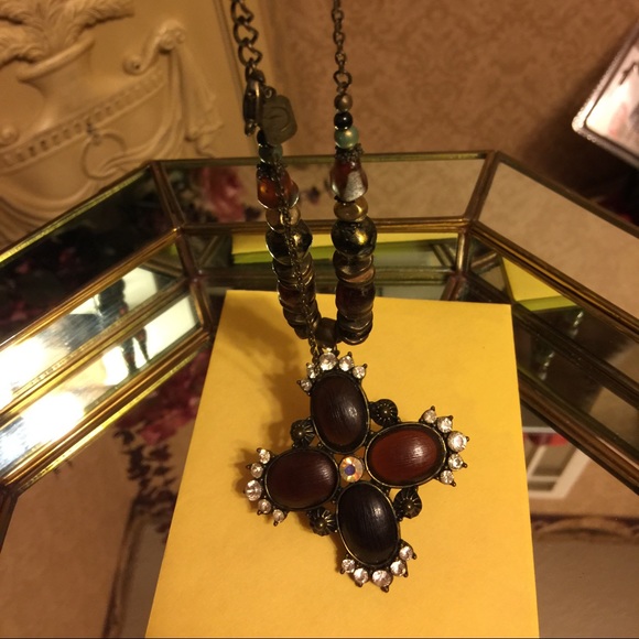 Brownstone Antique Rhinestones Cross Necklace