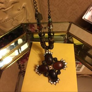 Brownstone Antique Rhinestones Cross Necklace