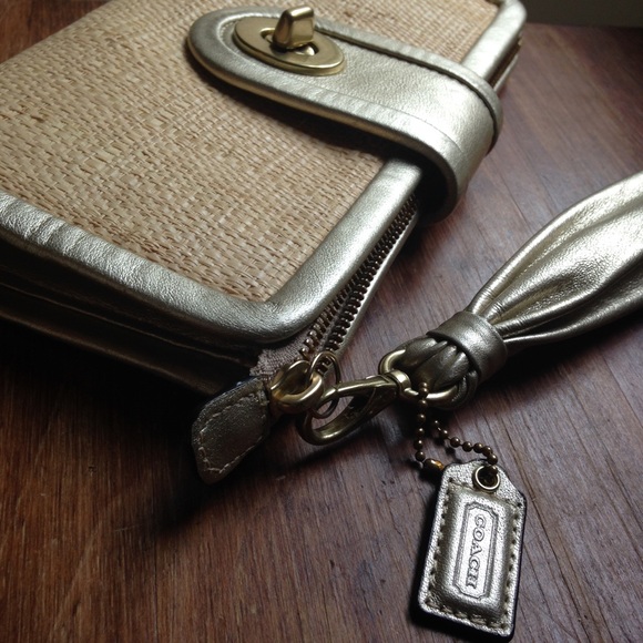 Authentic Coach Straw and Leather Wristlet