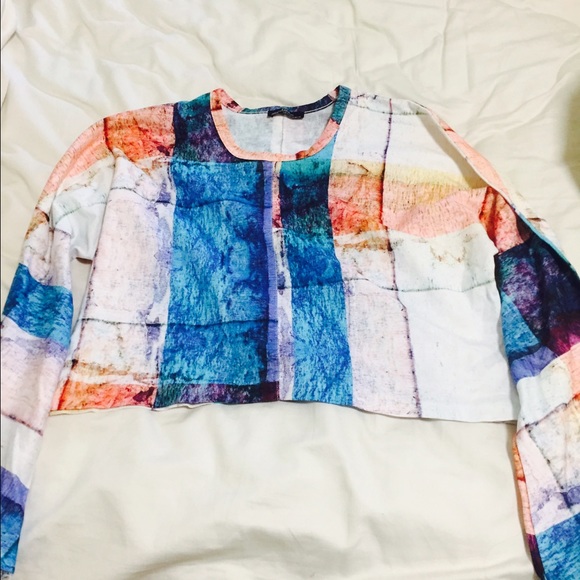 Zara cropped technicolor long sleeve top