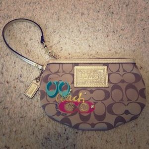 Gold Monogram Coach Wristlet