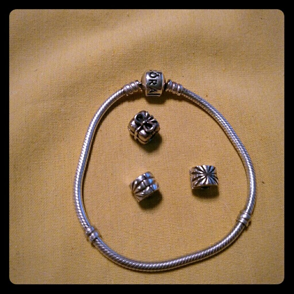 Pandora Bracelet, Charm and 2 Starburst Clips