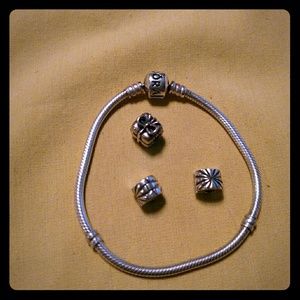 Pandora Bracelet, Charm and 2 Starburst Clips