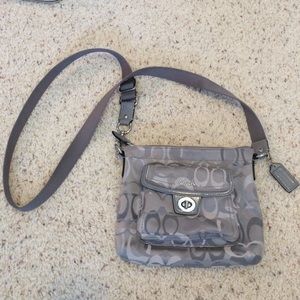 Gray and Silver Coach Monogram Cross Body Bag