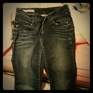 Washed denim straight leg jean