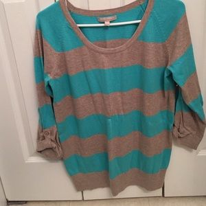 Cute blue/tan striped 3/4 Banana Republic sweater