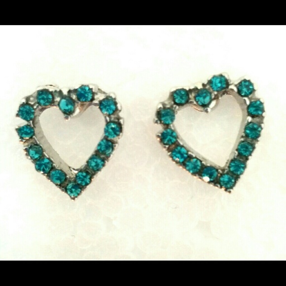 Aqua Blue Heart Stud Earrings. Feminine. Lovely.