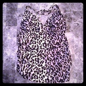 Gray/black leopard tankini top