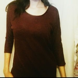 Black and red sheer elbow sleeve top.