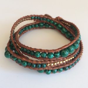 Chan Luu green and gold triple wrap bracelet