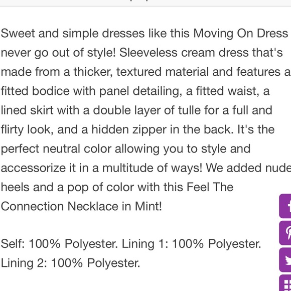 Sleeveless cream dress - Picture 4 of 4