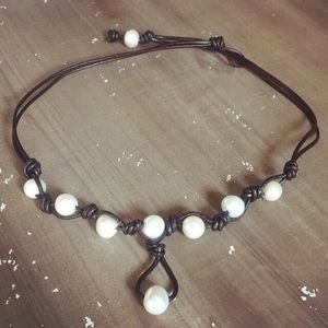 Pearl and leather necklace
