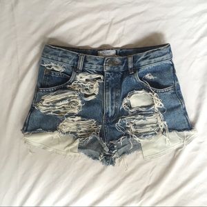 High waisted ripped jean shorts