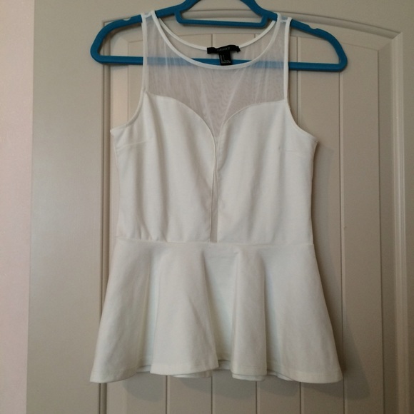 White Mesh peplum blouse