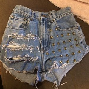 High waisted jean shorts with gold studs