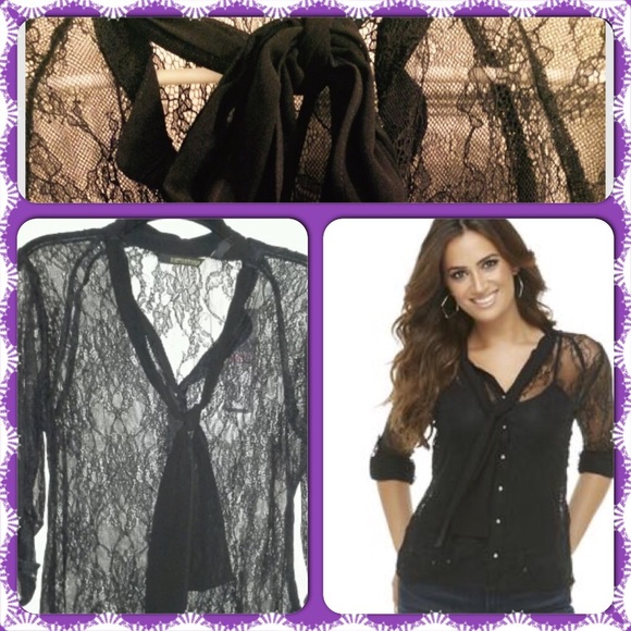 NWT Kardashian Kollection neck bow tie lace blouse