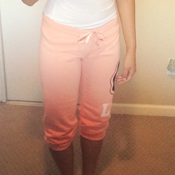 Peach colored drawstring sweats