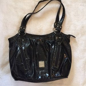 Black, faux leather purse