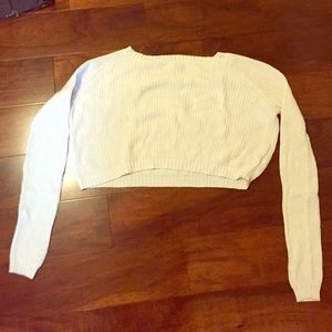 white cropped knit sweater