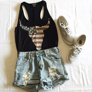 Black American flag tank top.