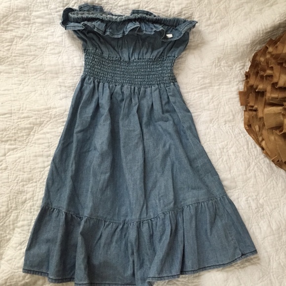 Seven7 denim tube smocked ruffle dress