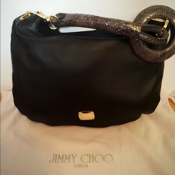 Black, Soft Nappa Leather and Elaphe Snake Handbag