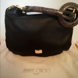 Black, Soft Nappa Leather and Elaphe Snake Handbag