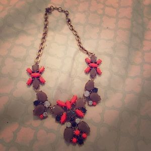 Grey and hot coral statement necklace