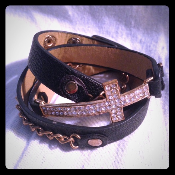 Black Wrap-Around Cross Bracelet