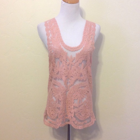 Cozy Casual Tops - Pink Lace Tank