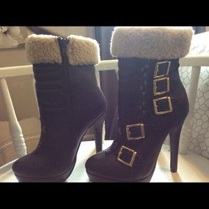 Dark brown faux fur boots