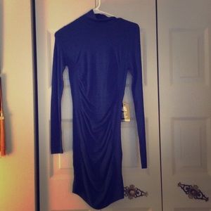 Express long sleeve covered neck navy blue dress