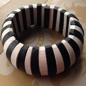 Black and white wooden bracelet.