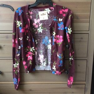 Burgundy Hollister sweater with flowers