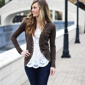 Brown snap up cardigan. NWOT