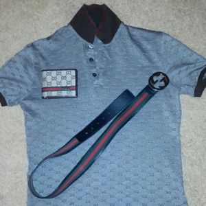 Authentic Mens Gucci Polo Shirt With wallet, belt
