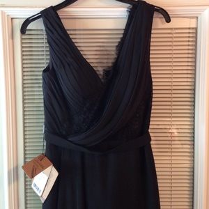 Black V-neck Floor-length Chiffon Bridesmaid Dress