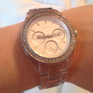 Clear Fossil watch