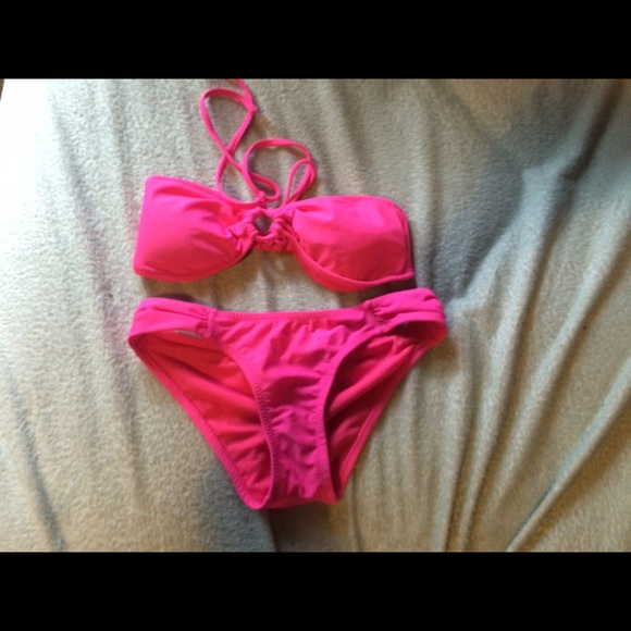 Pink bandeau bikini set