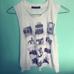 Brandy Melville White Cameras Muscle Tank