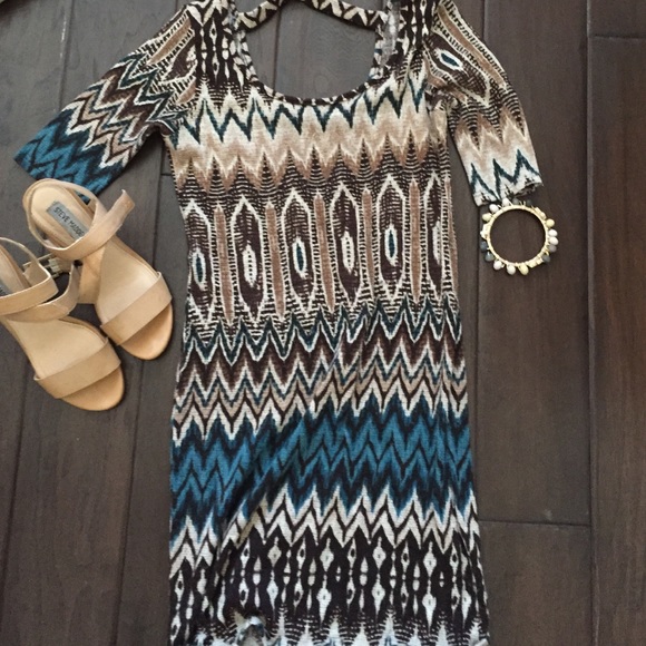 Peaches & Cream Dresses & Skirts - Patterned Brown and Blue Bodycon Dress