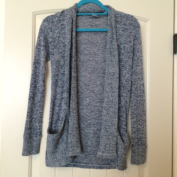 Blue and white knit cardigan