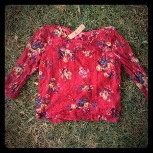 Red Floral Lace Crop Top